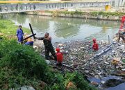 Babinsa Kelurahan Panjunan Turun ke Sungai Dalam Giat Membersihkan Sampah di Trash Barrier Sukalila dan Kali Baru Selatan
